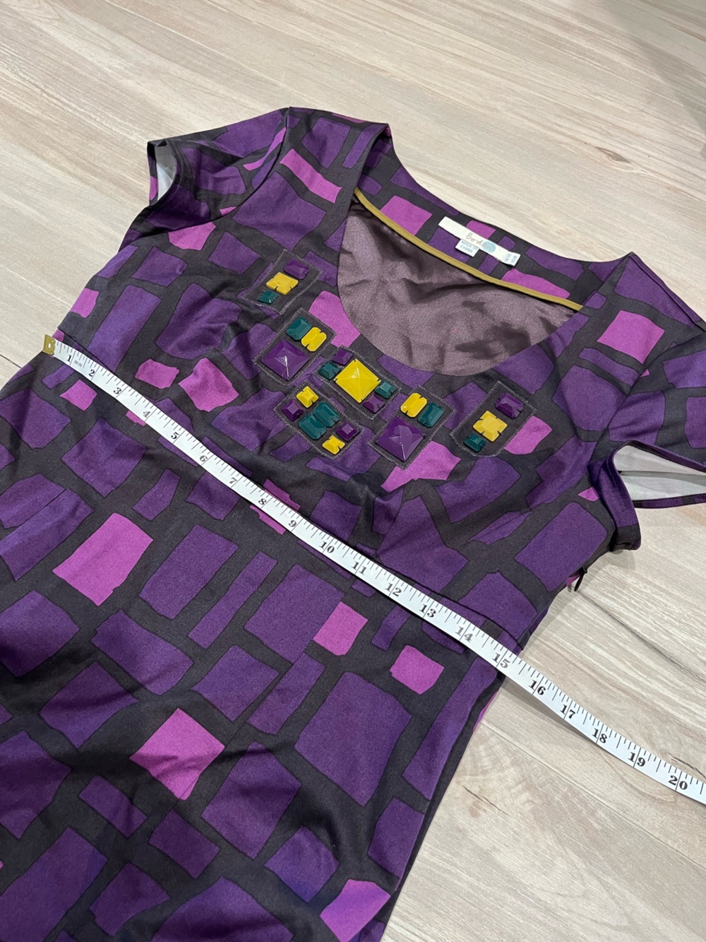 Boden Purple Geometric Midi Dress with Embellished Neckline - Picture 8 of 9
